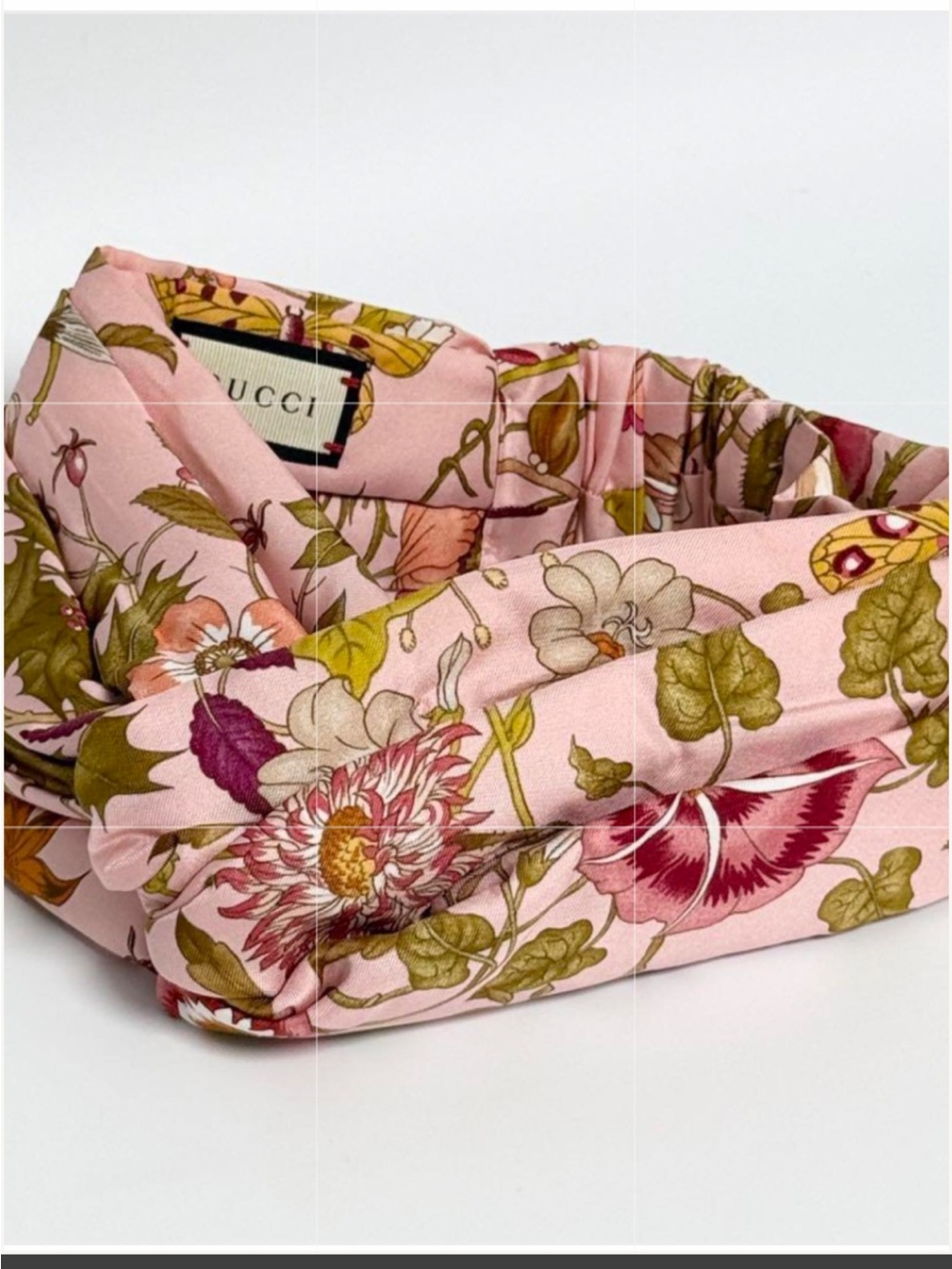 Authentic Gucci Pink Floral Silk Knotted Headband head wrap - padded